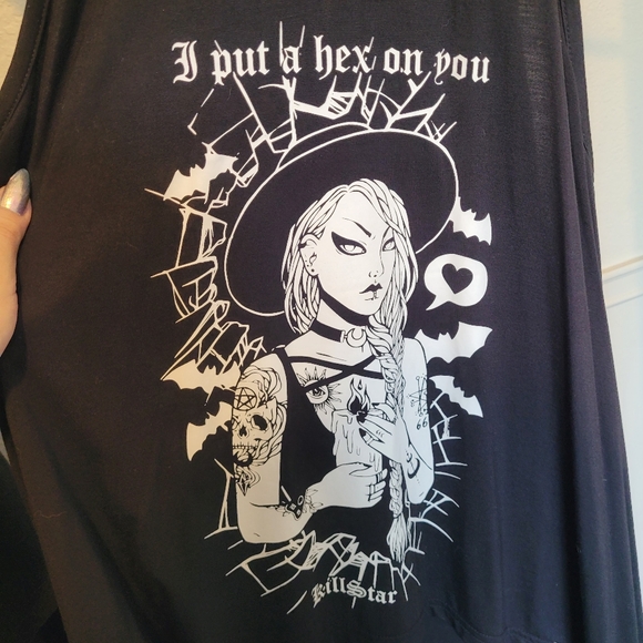 NWOT Killstar Hex Vest Black Graphic Sleeveless Top Mesh Paneled Women's Medium - Picture 3 of 8